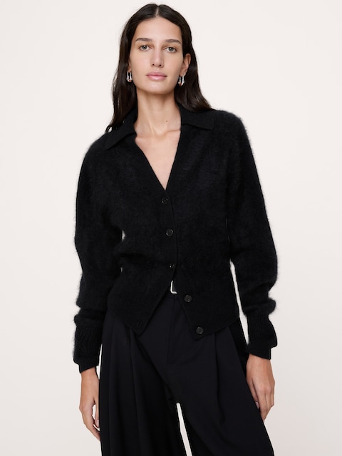 Brushed Wool-Cashmere Cardigan