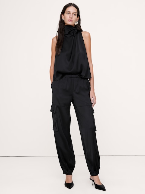 Stretch-Satin Balloon Cargo Pant