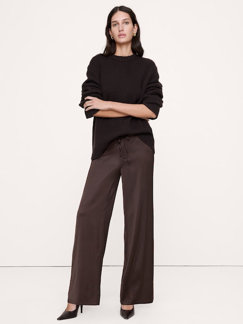 The Studio Wide-Leg Drawstring Pant in Stretch-Satin