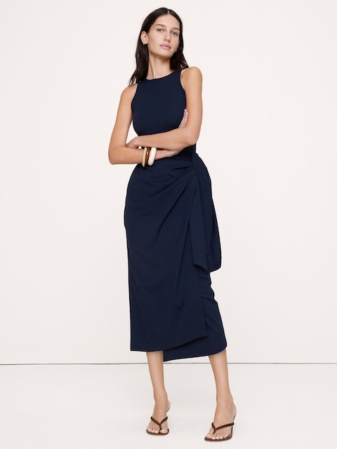Knit Wrap Midi Dress