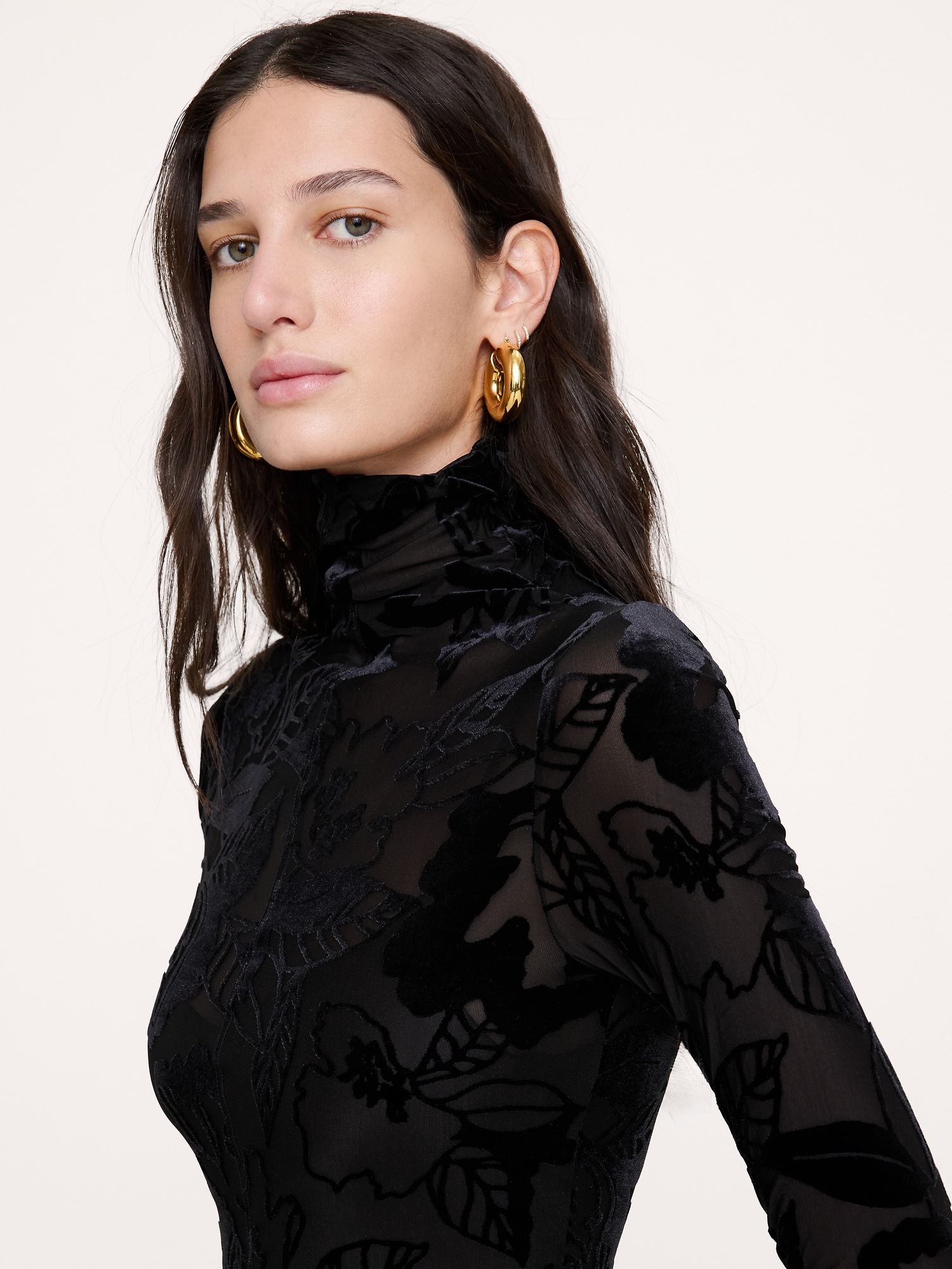 Женское платье Banana Republic Burnout Velvet Mesh Turtleneck Maxi, цвет: Чёрный — фото 2
