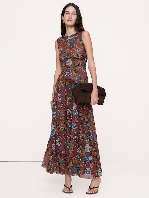Mesh Boat-Neck Maxi Dress