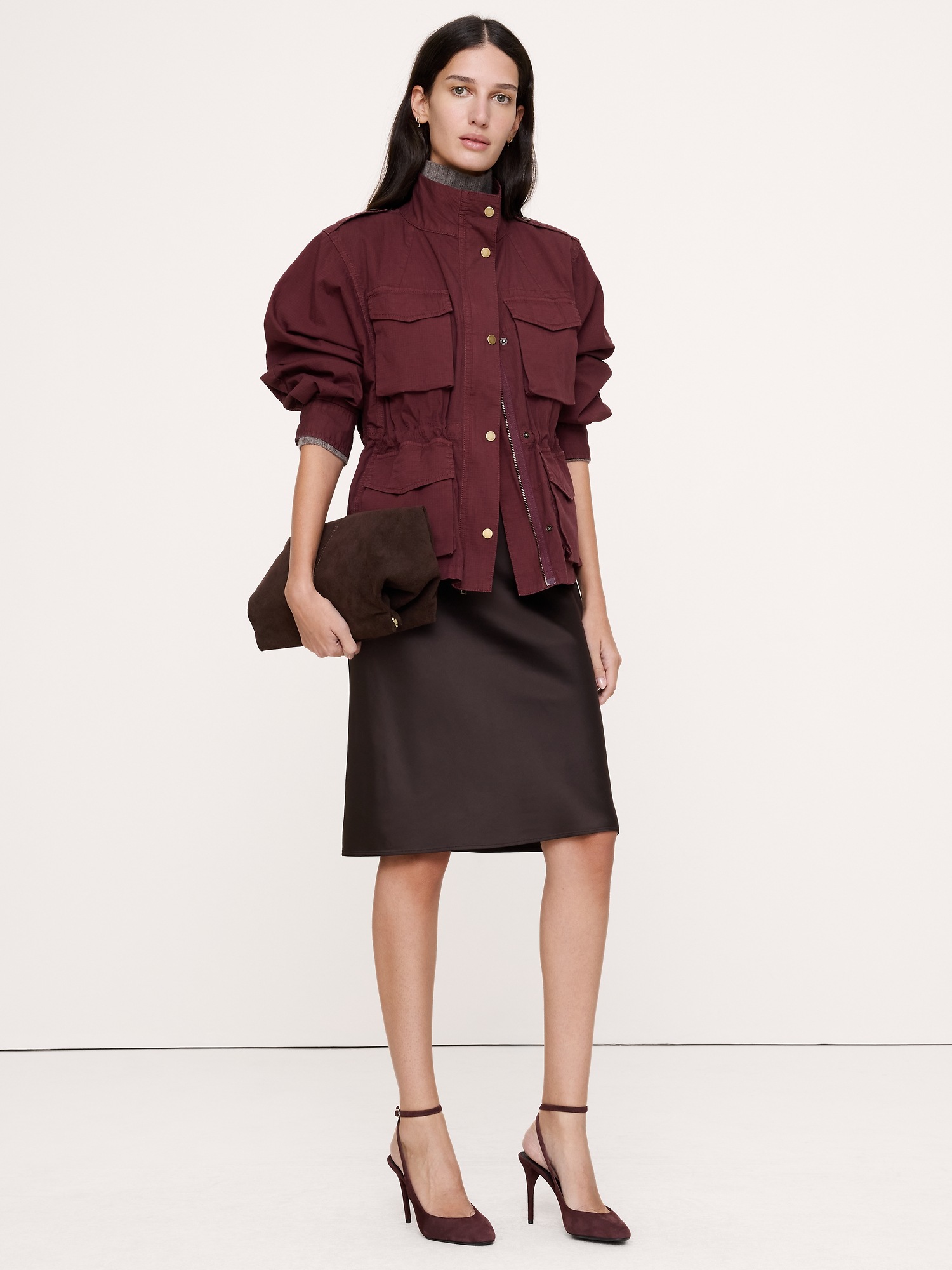 Женская куртка Banana Republic Ripstop Cotton Flight, цвет: Бордовый — фото 3