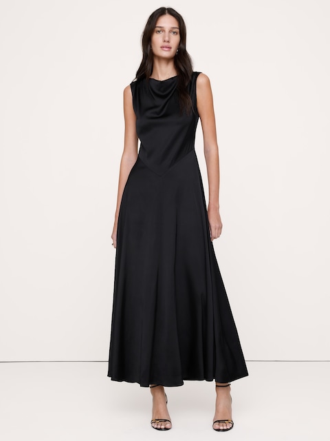 Stretch-Satin Cowl-Neck Maxi Dress