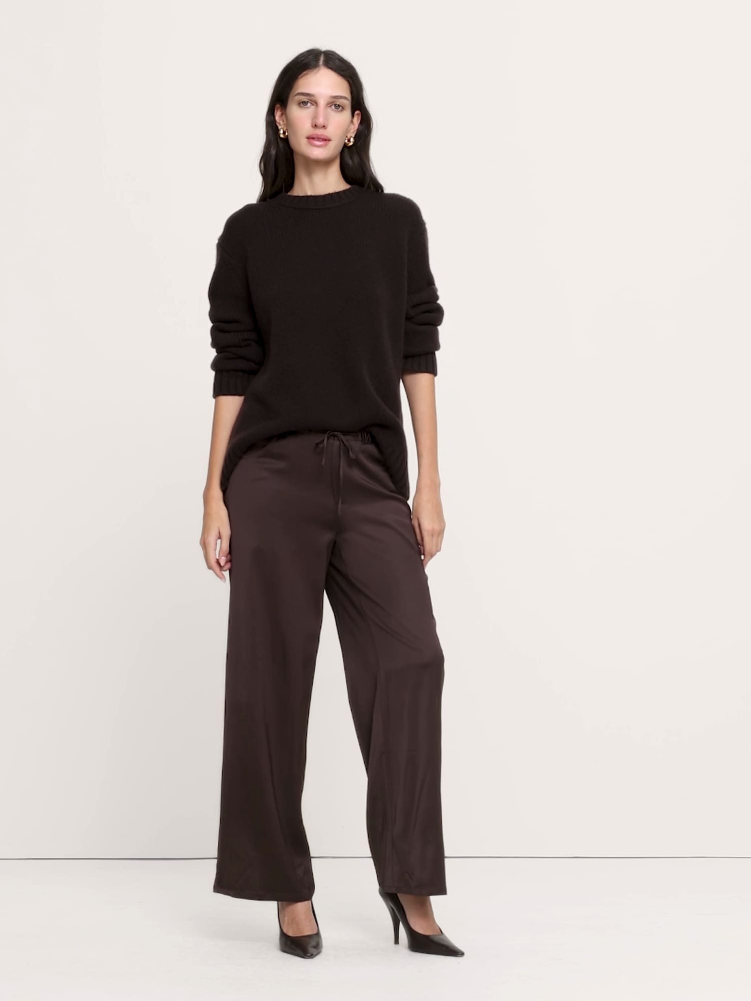 The Studio Wide-Leg Drawstring Pant Stretch-Satin