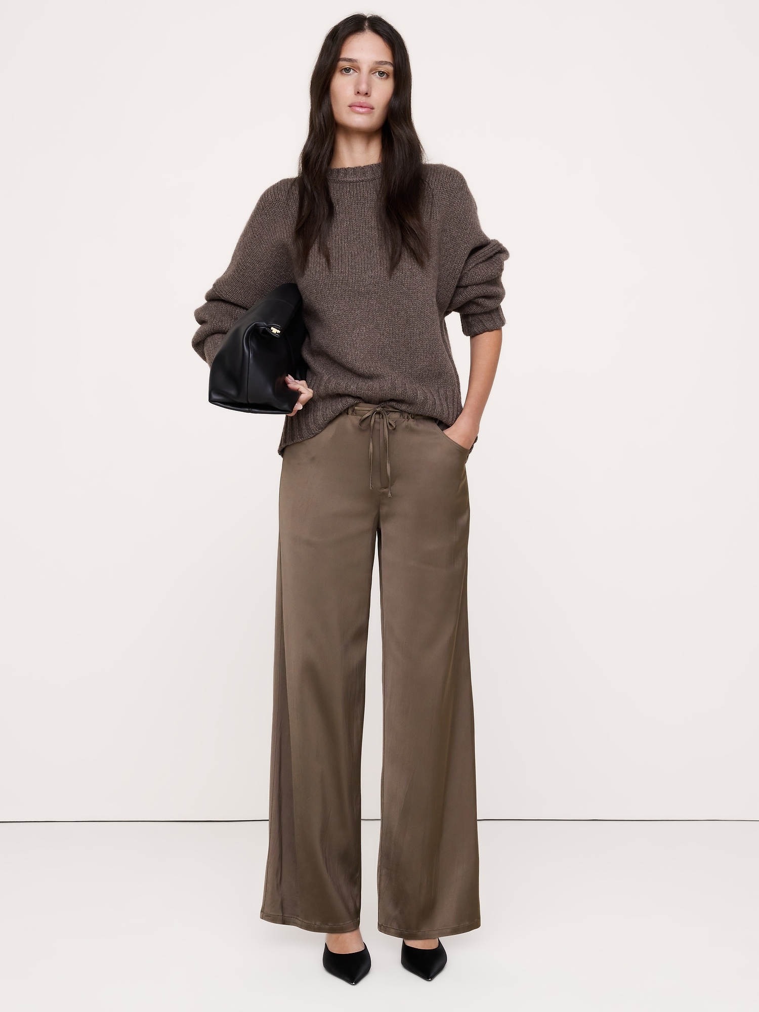 The Studio Wide-Leg Drawstring Pant in Stretch-Satin