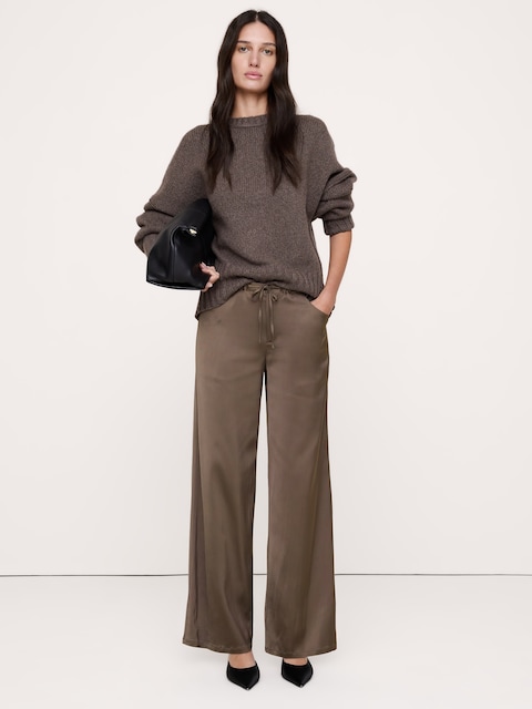 The Studio Wide-Leg Drawstring Pant in Stretch-Satin