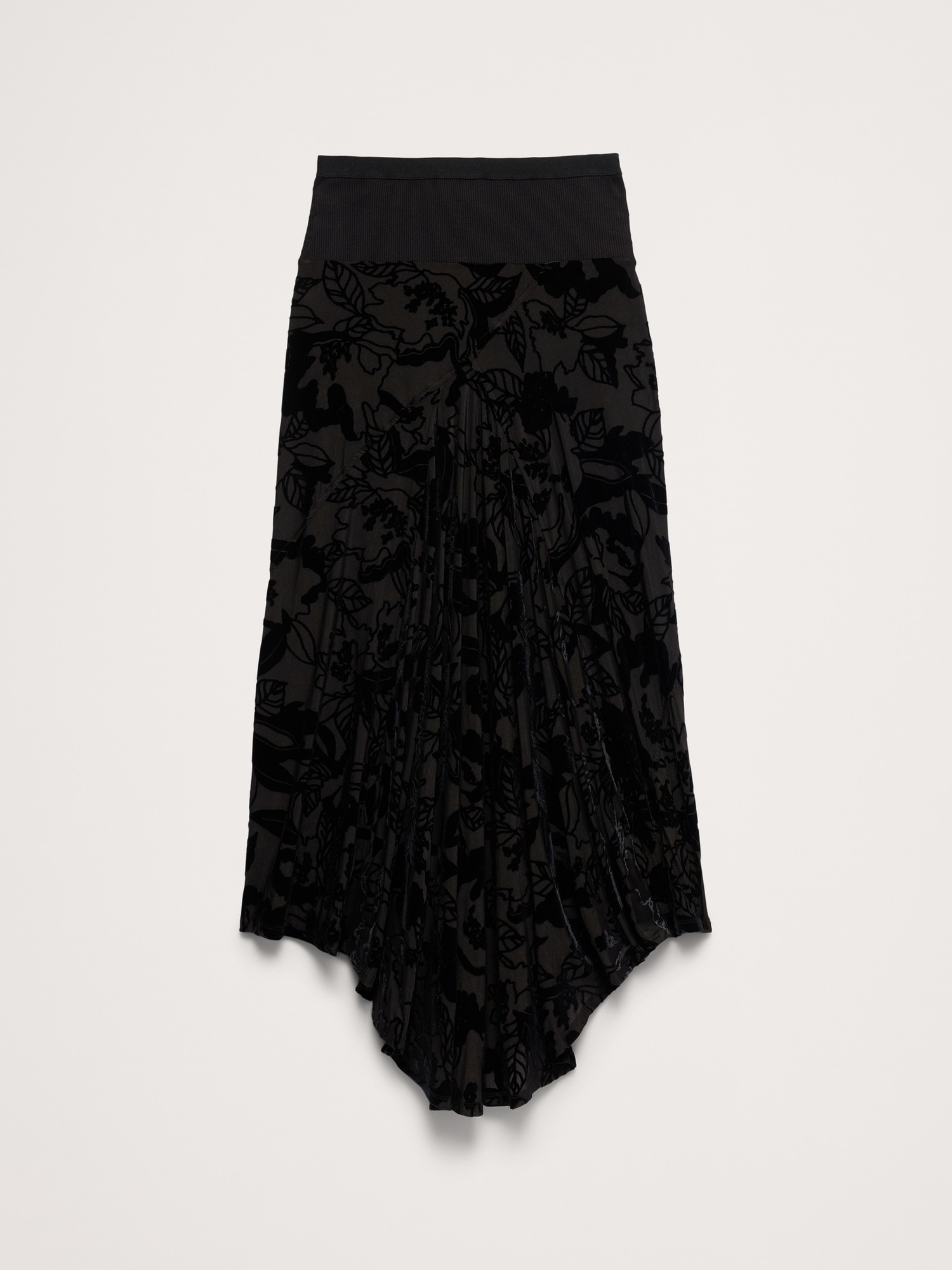 Burnout Velvet Asymmetrical Maxi Skirt