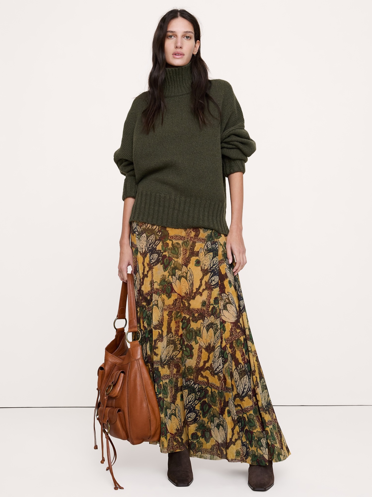 Женская юбка Banana Republic Mesh Pleated Maxi, цвет: Жёлтый с принтом — фото 4