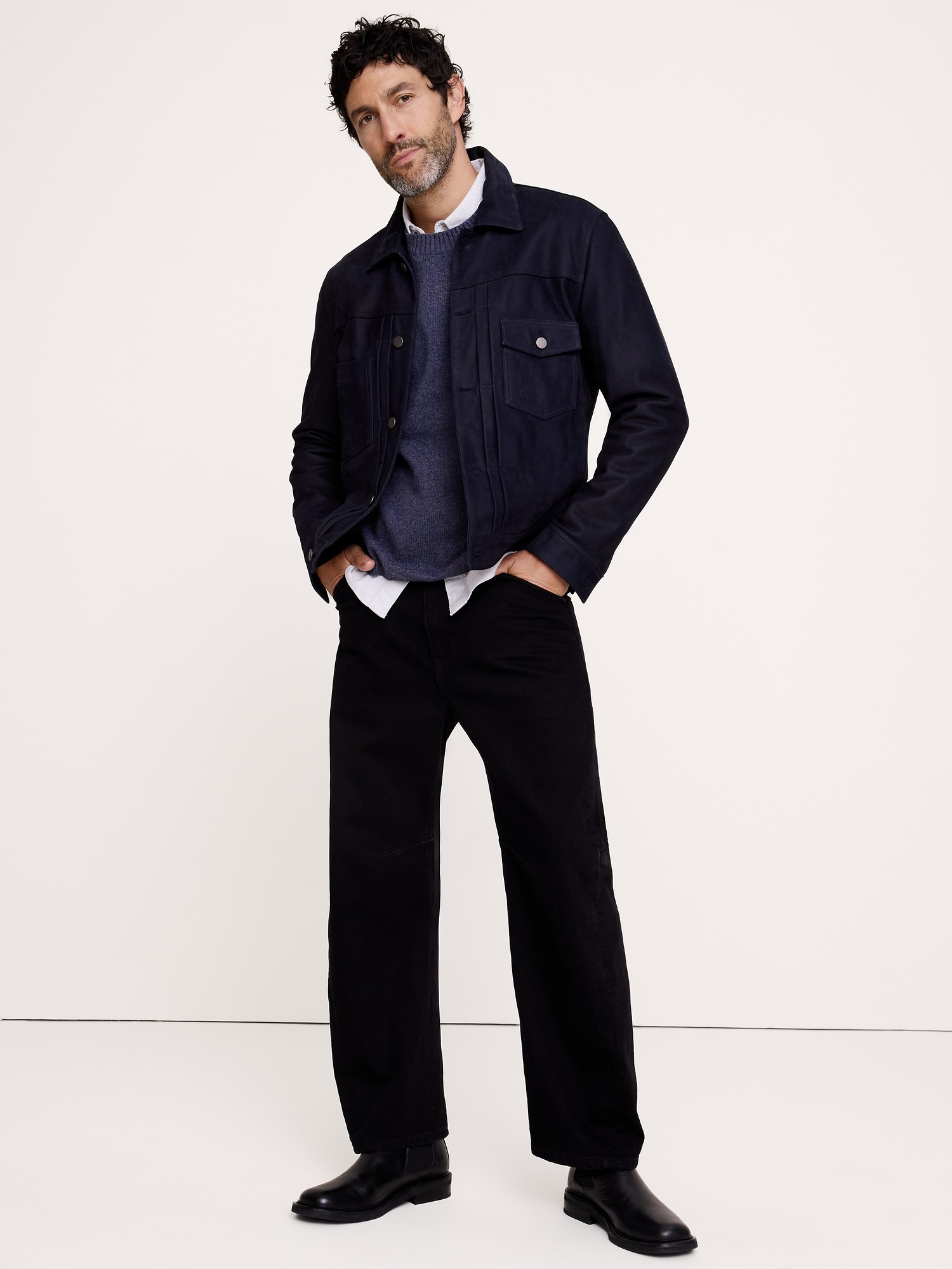 Мужской свитер Banana Republic Italian Merino-Blend Crew-Neck, цвет: Синий меланжевый — фото 3