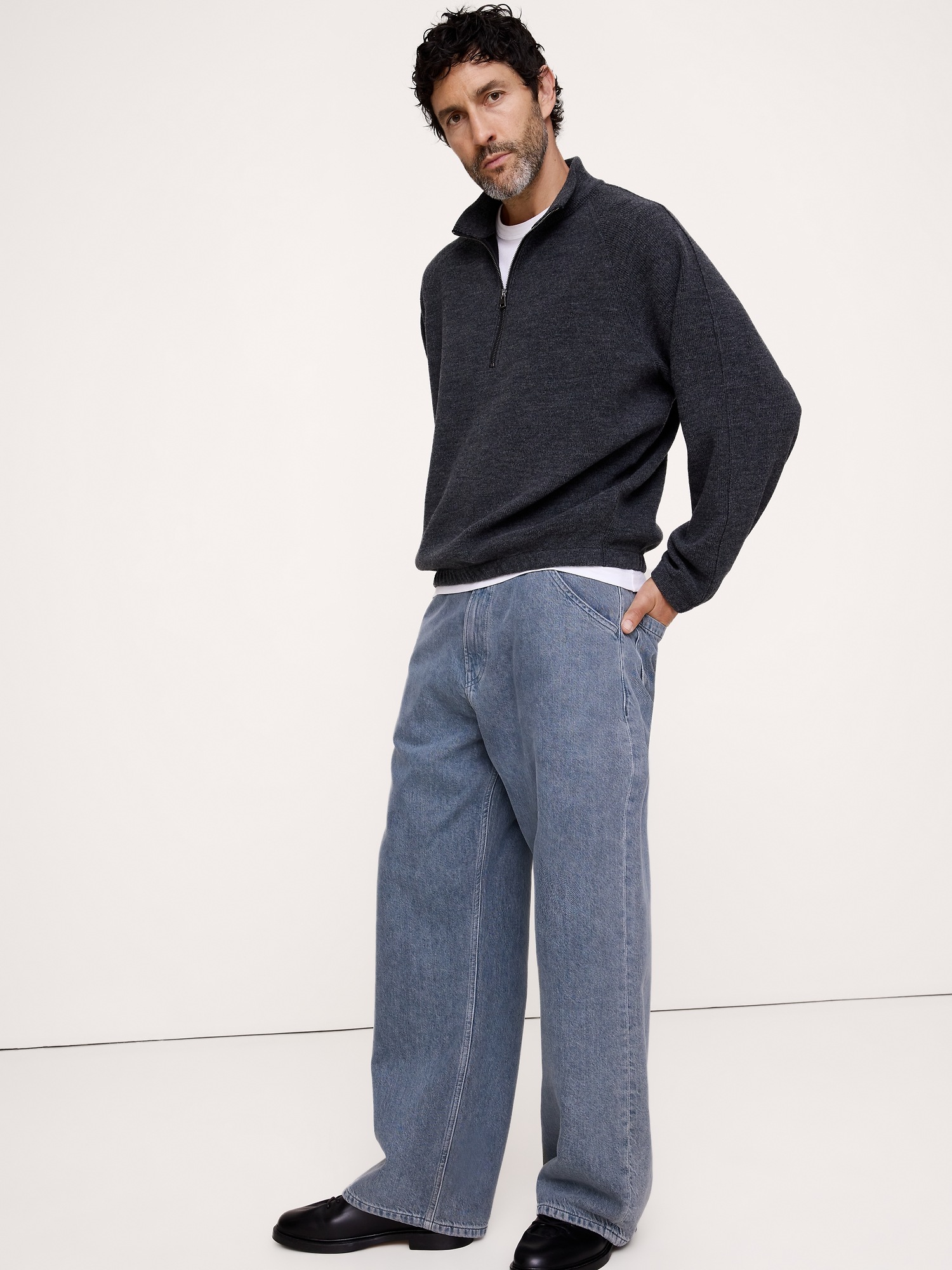 Мужской свитер Banana Republic Wool-Cotton Blend Quarter-Zip, цвет: Угольный серый — фото 3