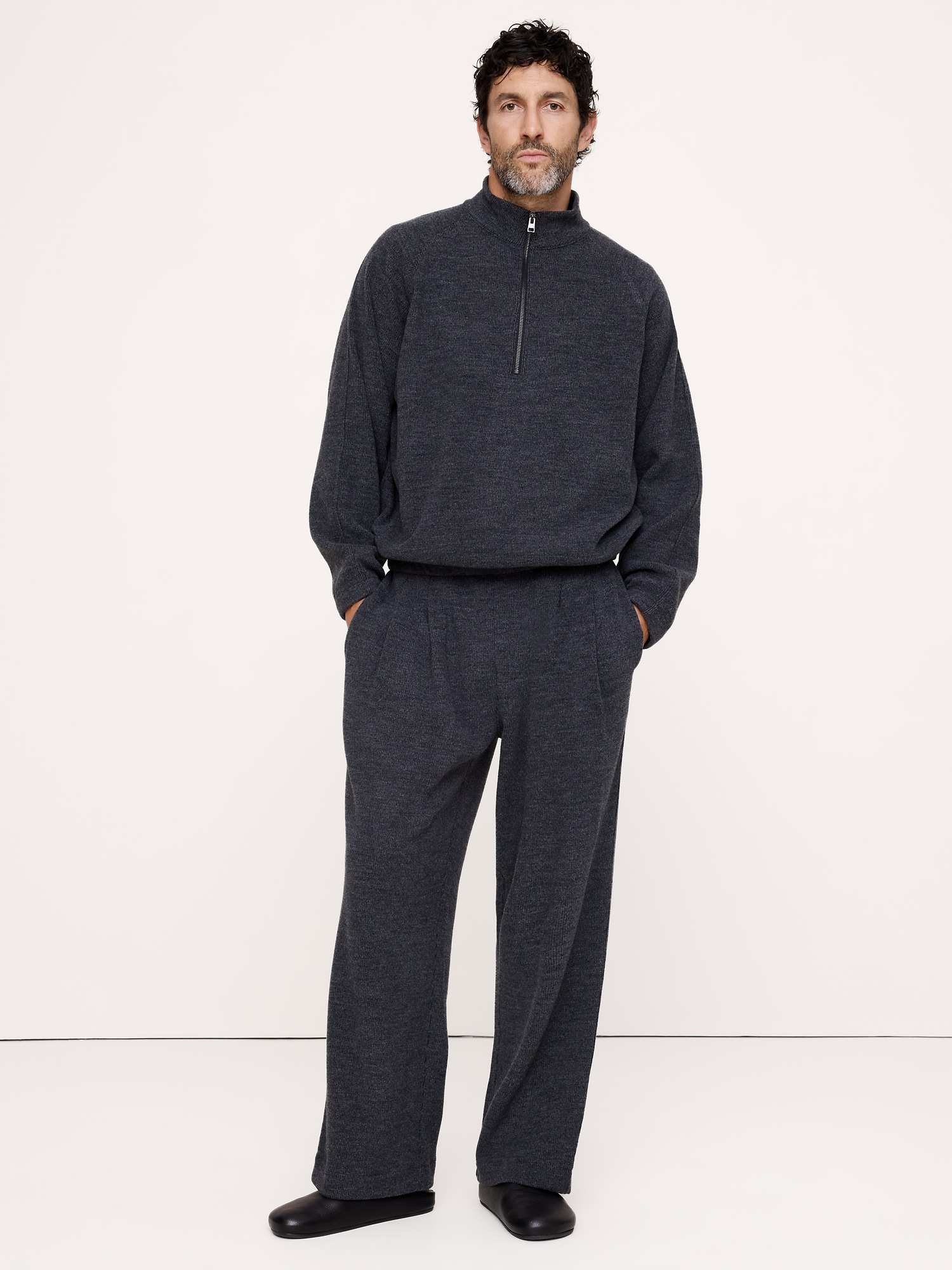 Мужской свитер Banana Republic Wool-Cotton Blend Quarter-Zip, цвет: Угольный серый — фото 4