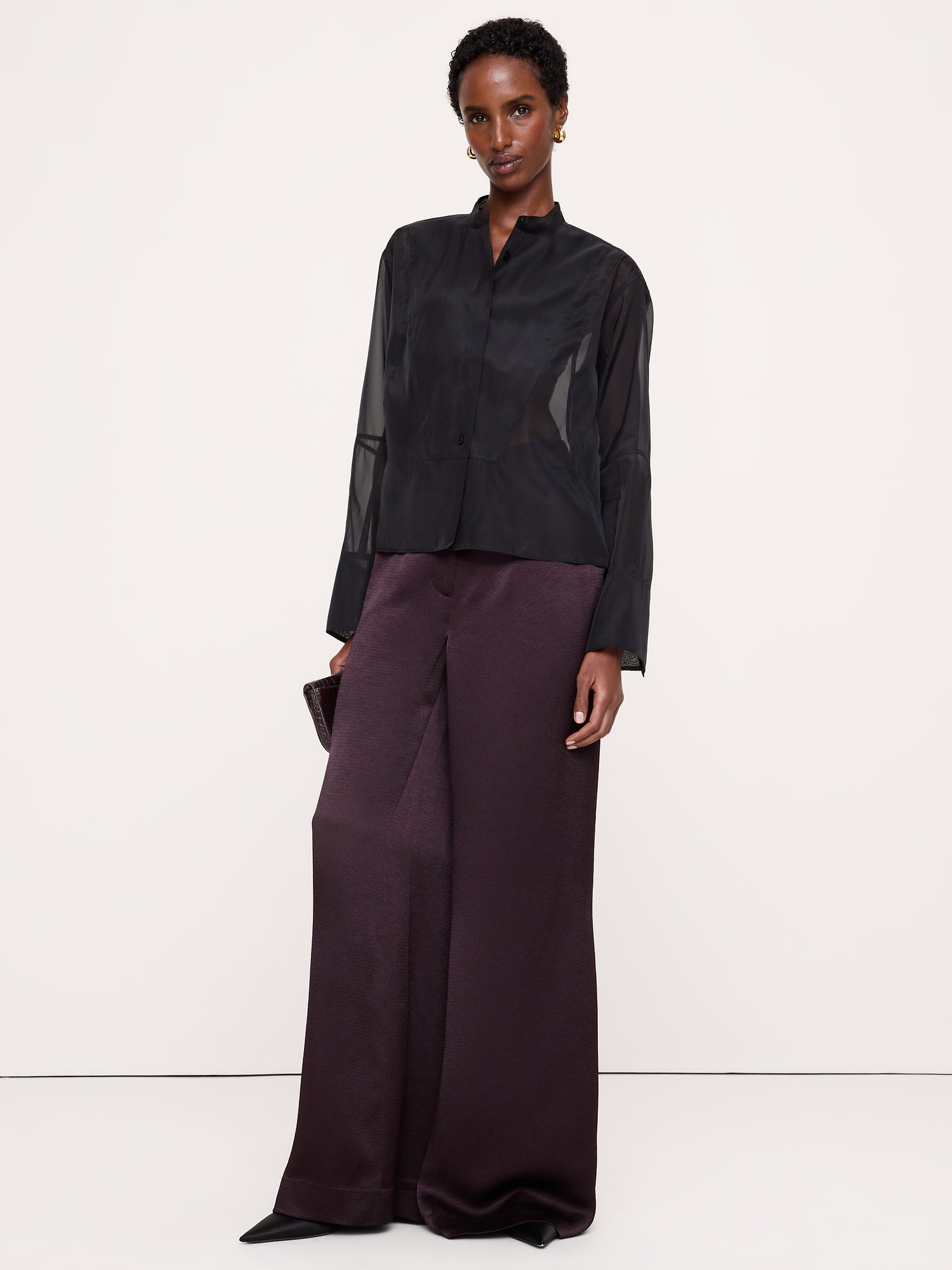 High-Rise Wide-Leg Hammered Satin Pant