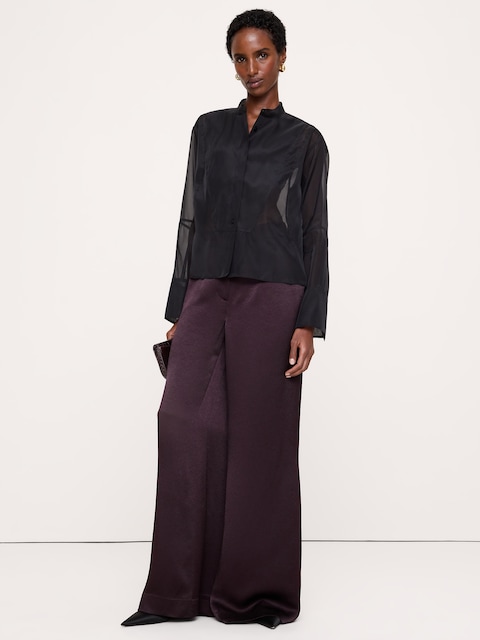 High-Rise Wide-Leg Hammered Satin Pant