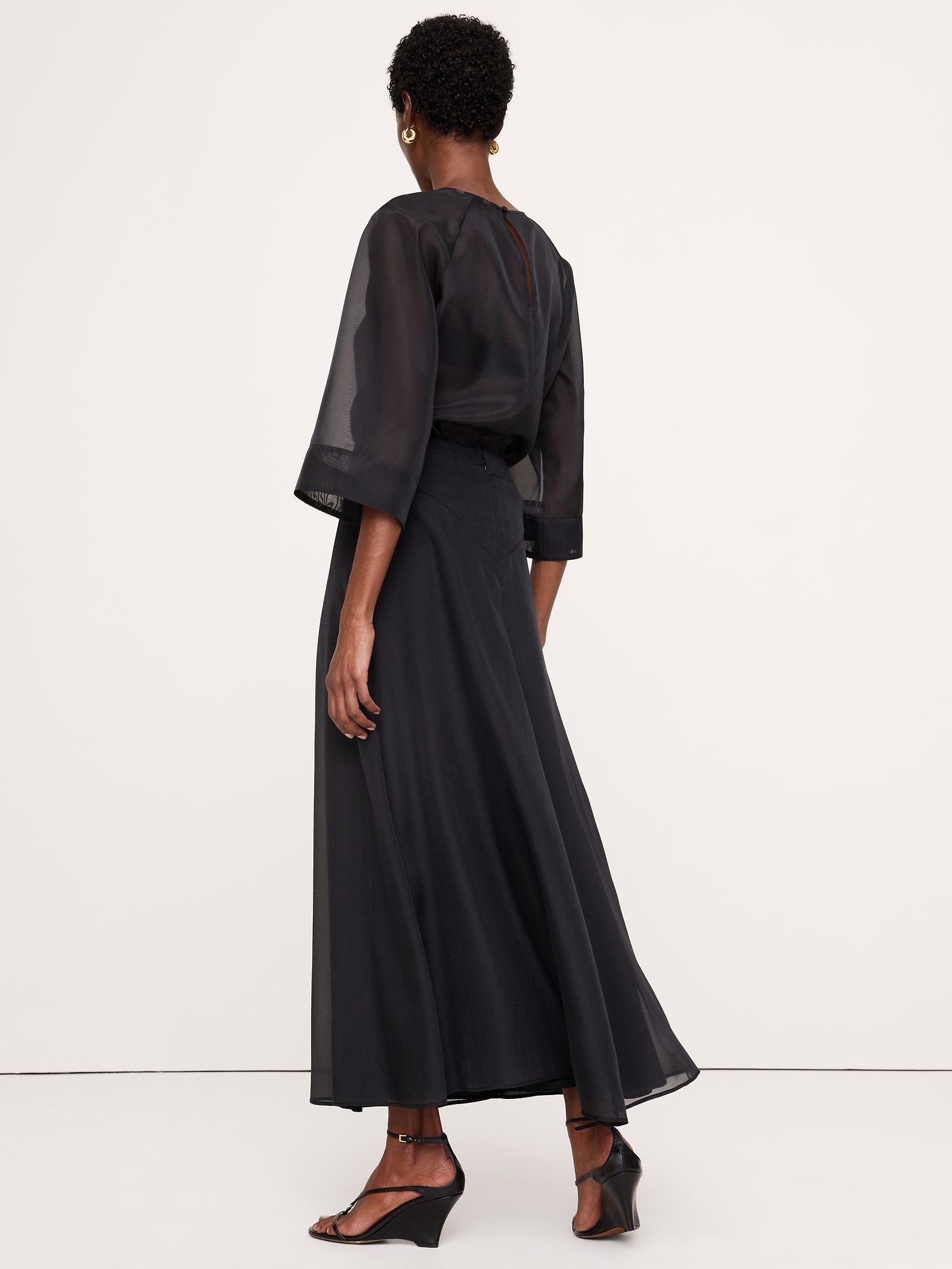 Organza Basque-Waist Maxi Skirt