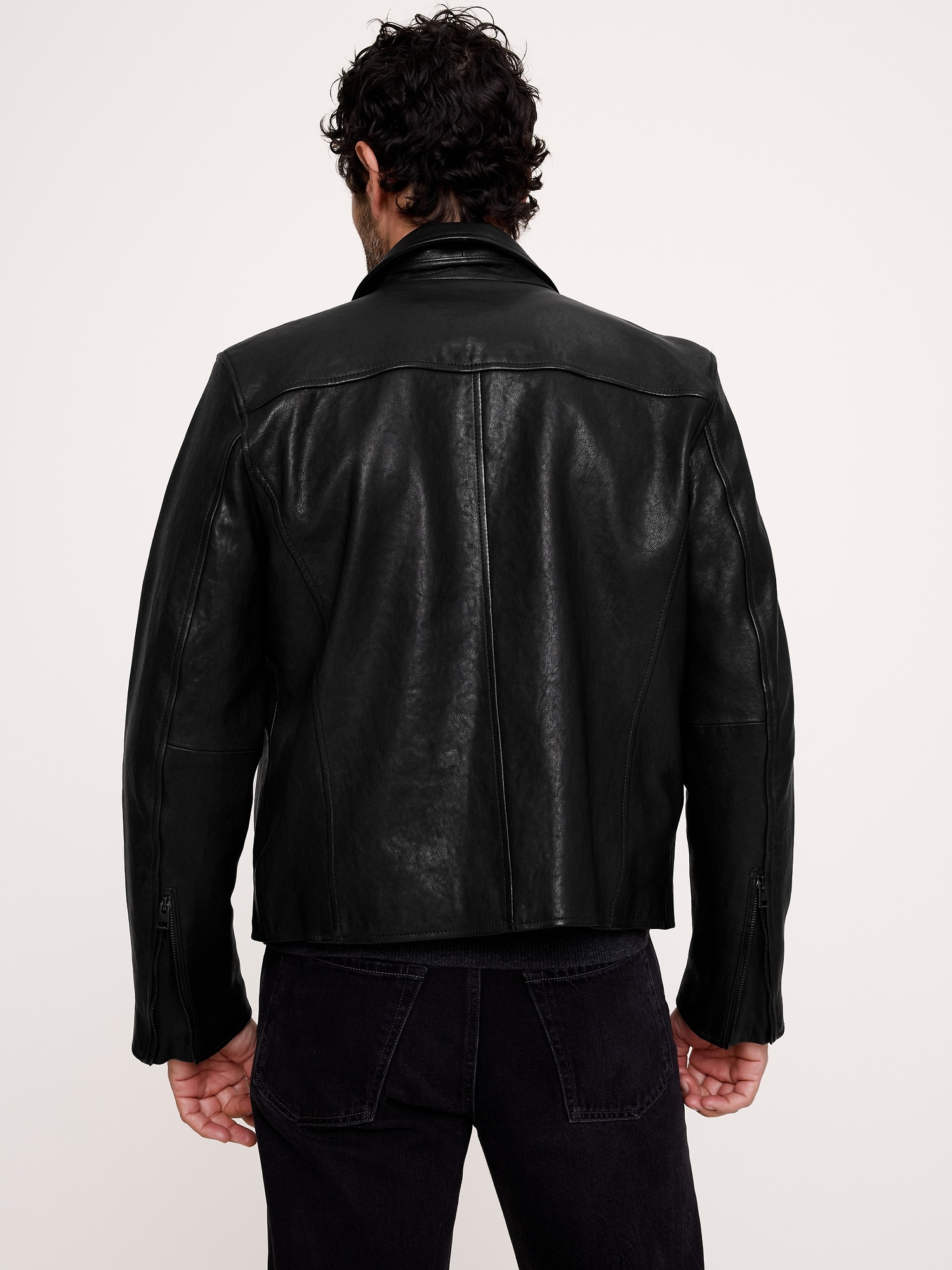 Мужская куртка Banana Republic Leather Racing, цвет: Чёрный — фото 2