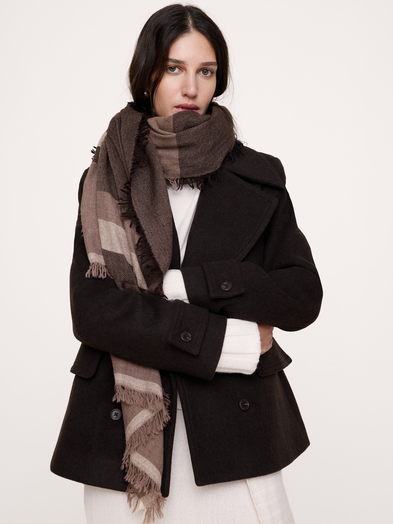 Wool Blanket Scarf with Fringe