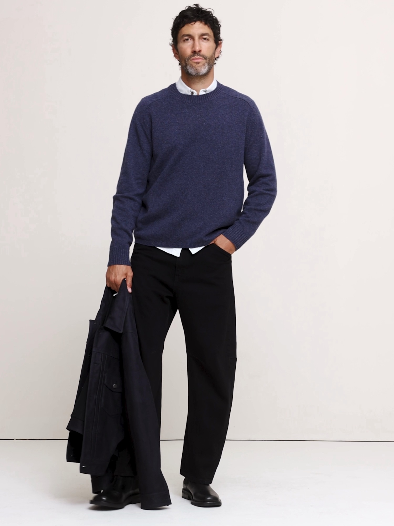 Мужской свитер Banana Republic Italian Merino-Blend Crew-Neck, цвет: Синий меланжевый — фото 4
