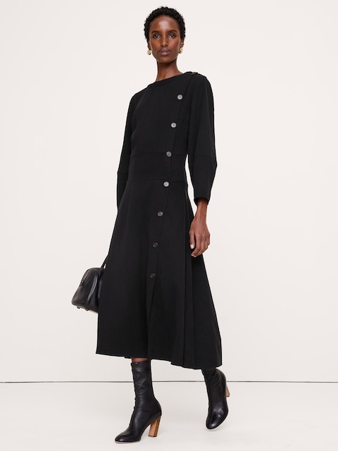 Drapey Twill Button Midi Dress
