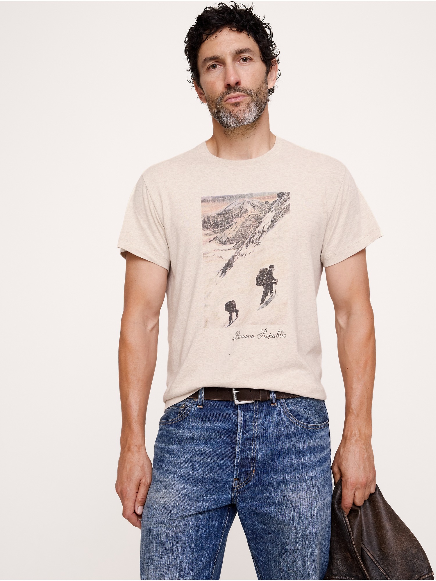 Мужская футболка Banana Republic Archive Reissue Graphic, цвет: Меланжевый овсяный бежевый