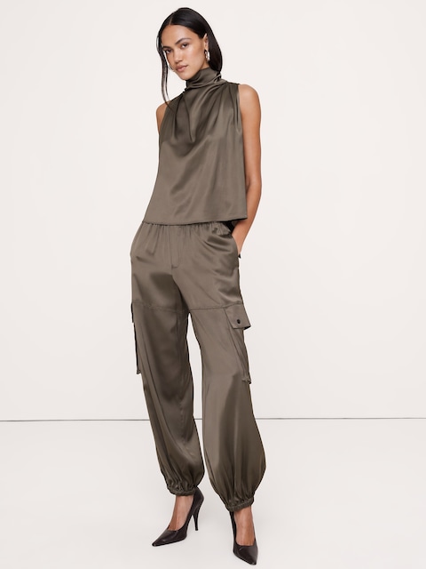Stretch-Satin Balloon Cargo Pant