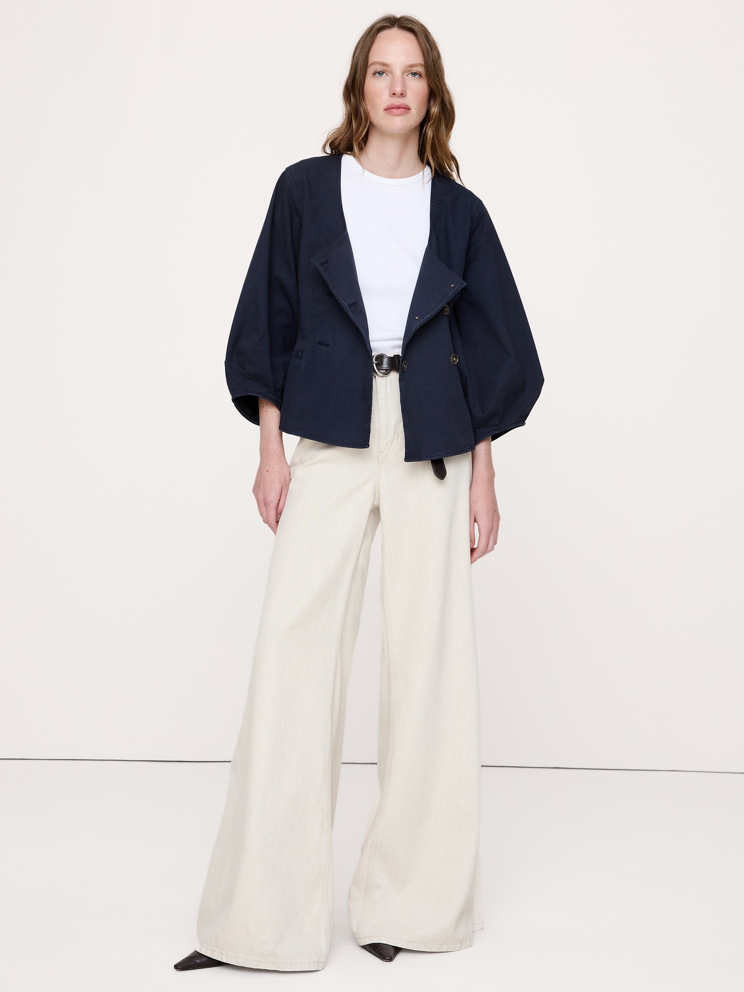 Женский топ Banana Republic Cotton Canvas Puff-Sleeve Top, цвет: Тёмно-синий — фото 3