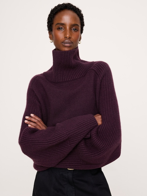 Wool-Blend Funnel-Neck Sweater