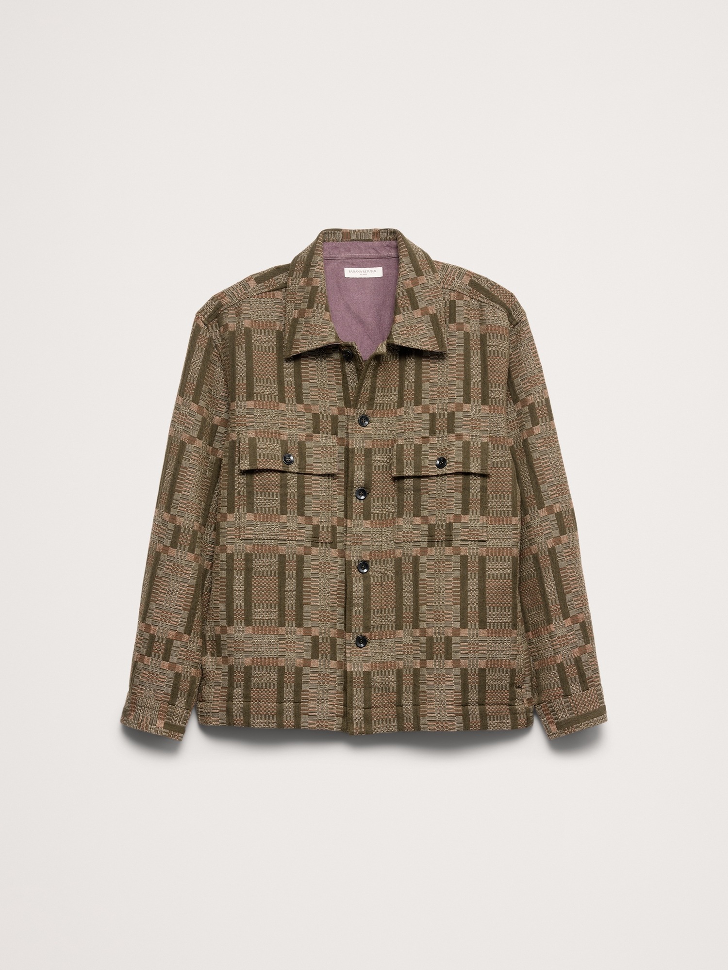 Мужская рубашка Banana Republic Relaxed-Fit Cotton Jacquard Overshirt, цвет: Оливковый зелёный — фото 4