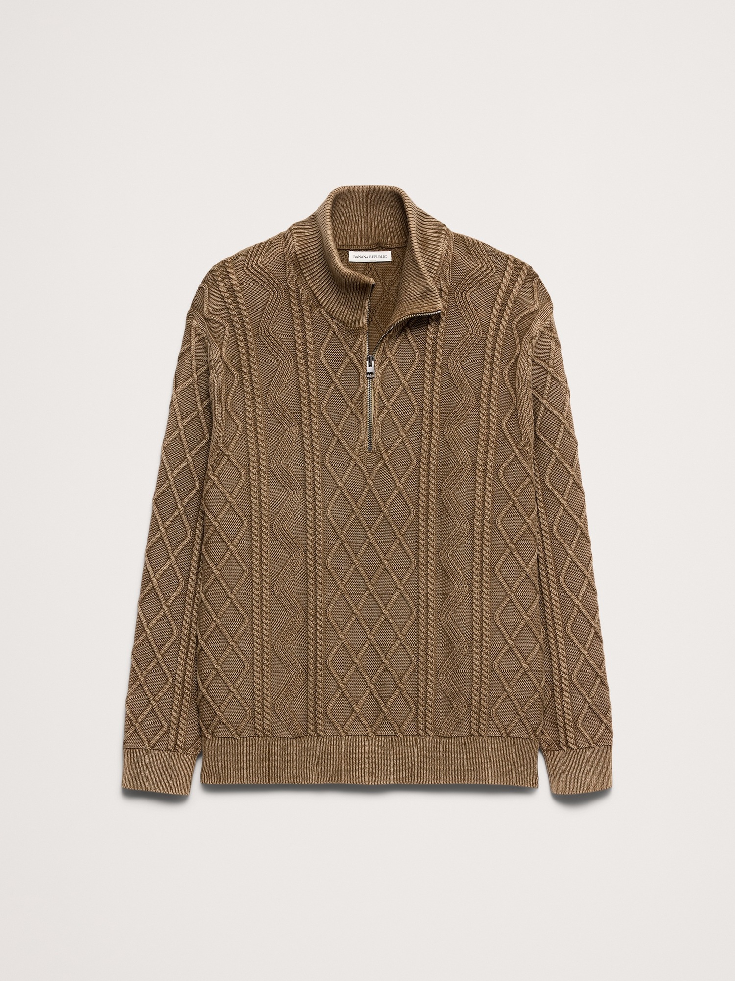Мужской свитер Banana Republic Cotton Cable-Knit Half-Zip, цвет: Коричневый — фото 4