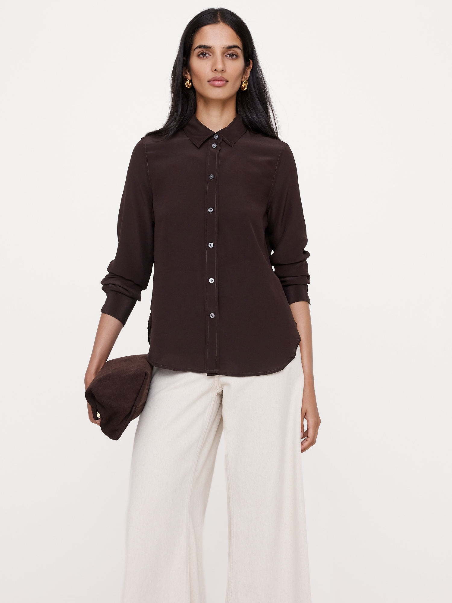 Женская рубашка Banana Republic Matte Silk, цвет: Коричневый — фото 3