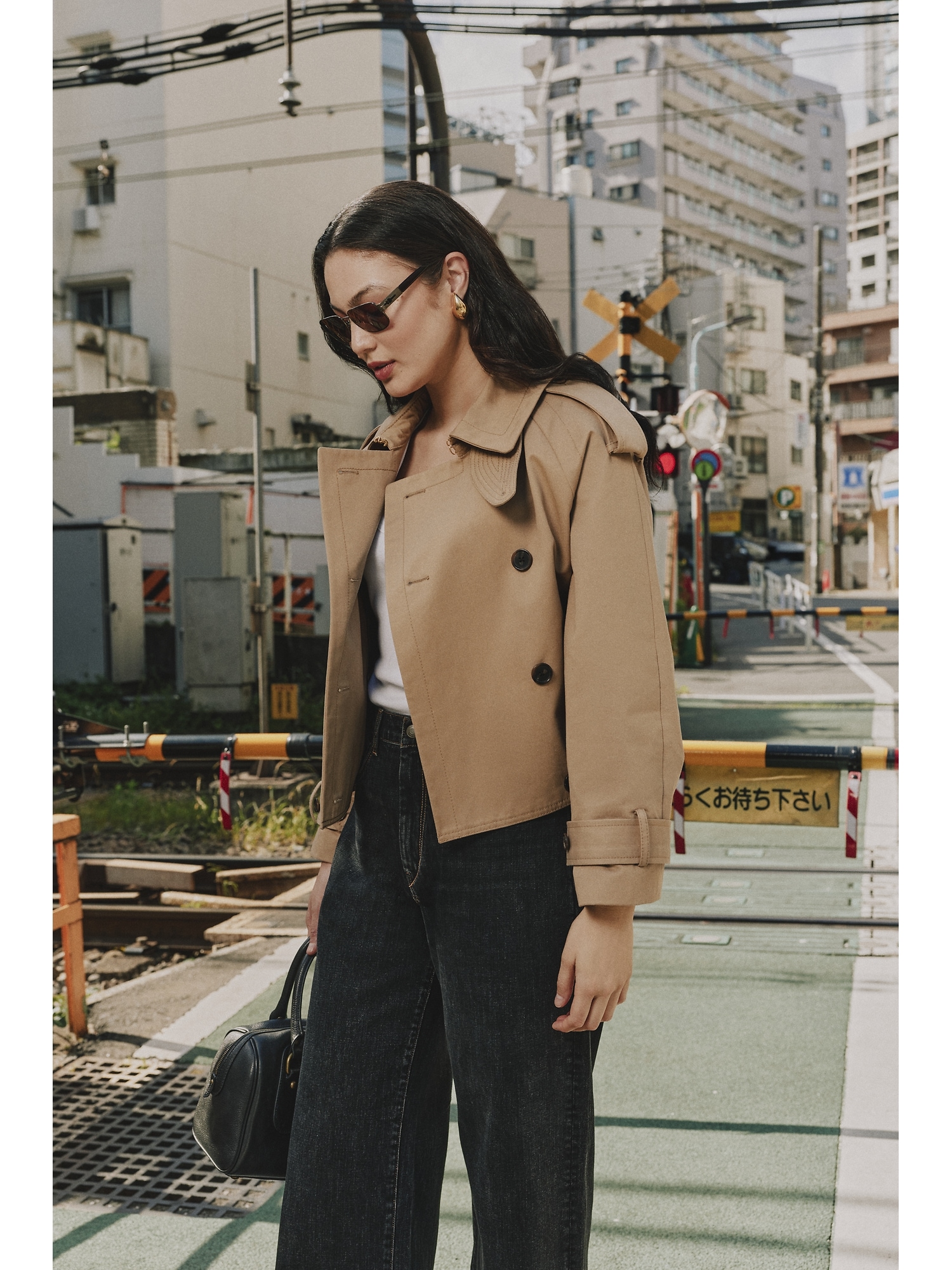Cropped Cotton Twill Trench Coat