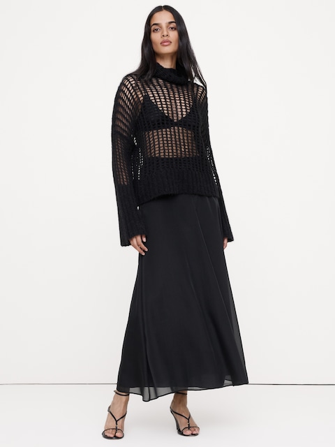 Italian Open-Stitch Funnel-Neck Sweater