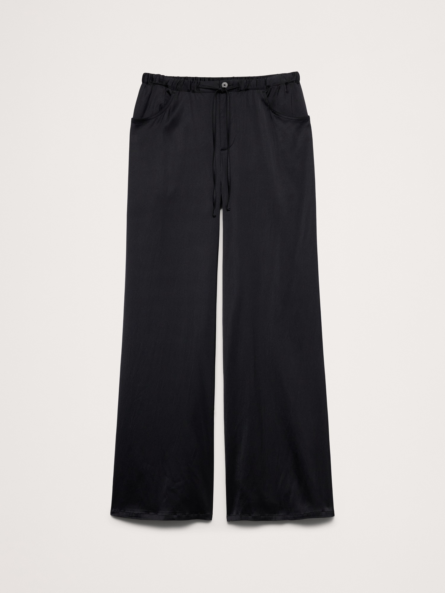 Женские брюки Banana Republic The Studio Wide-Leg Drawstring Pant in Stretch-Satin, цвет: Чёрный — фото 4