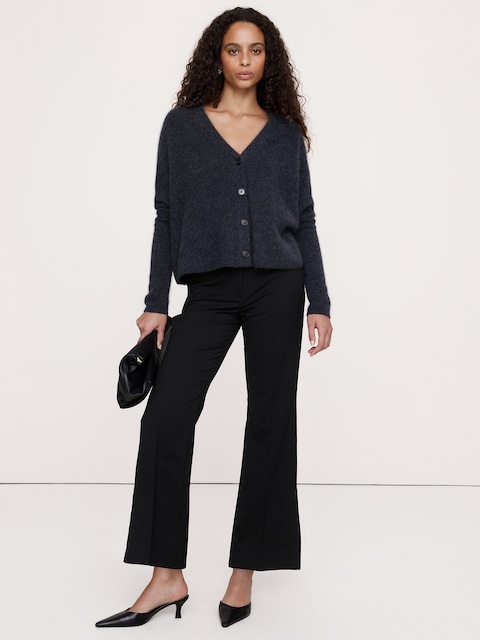High-Rise Flare Italian Lightweight Wool Pant with Side Slit