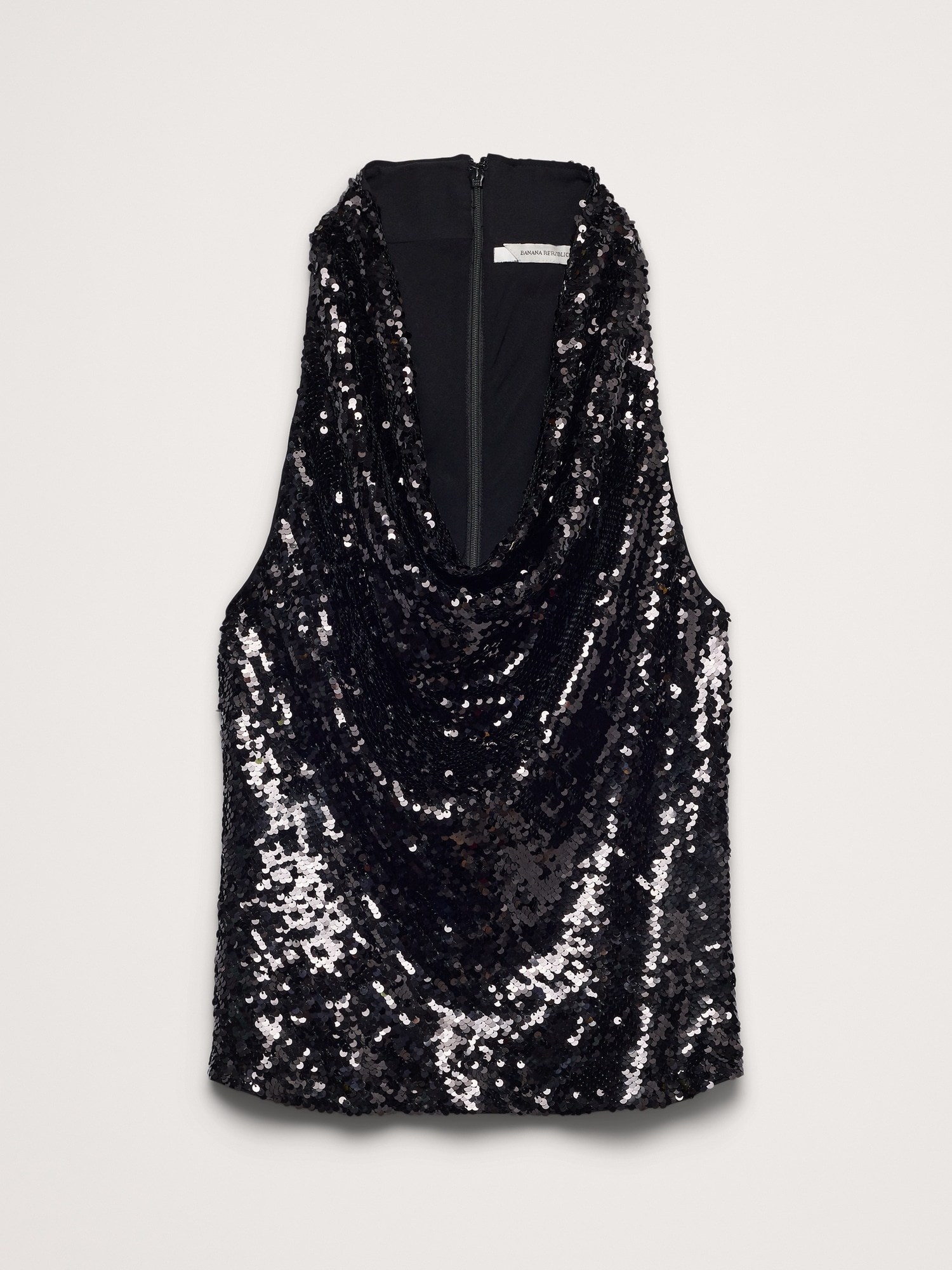 Draped Sequin Cowl-Neck Tank