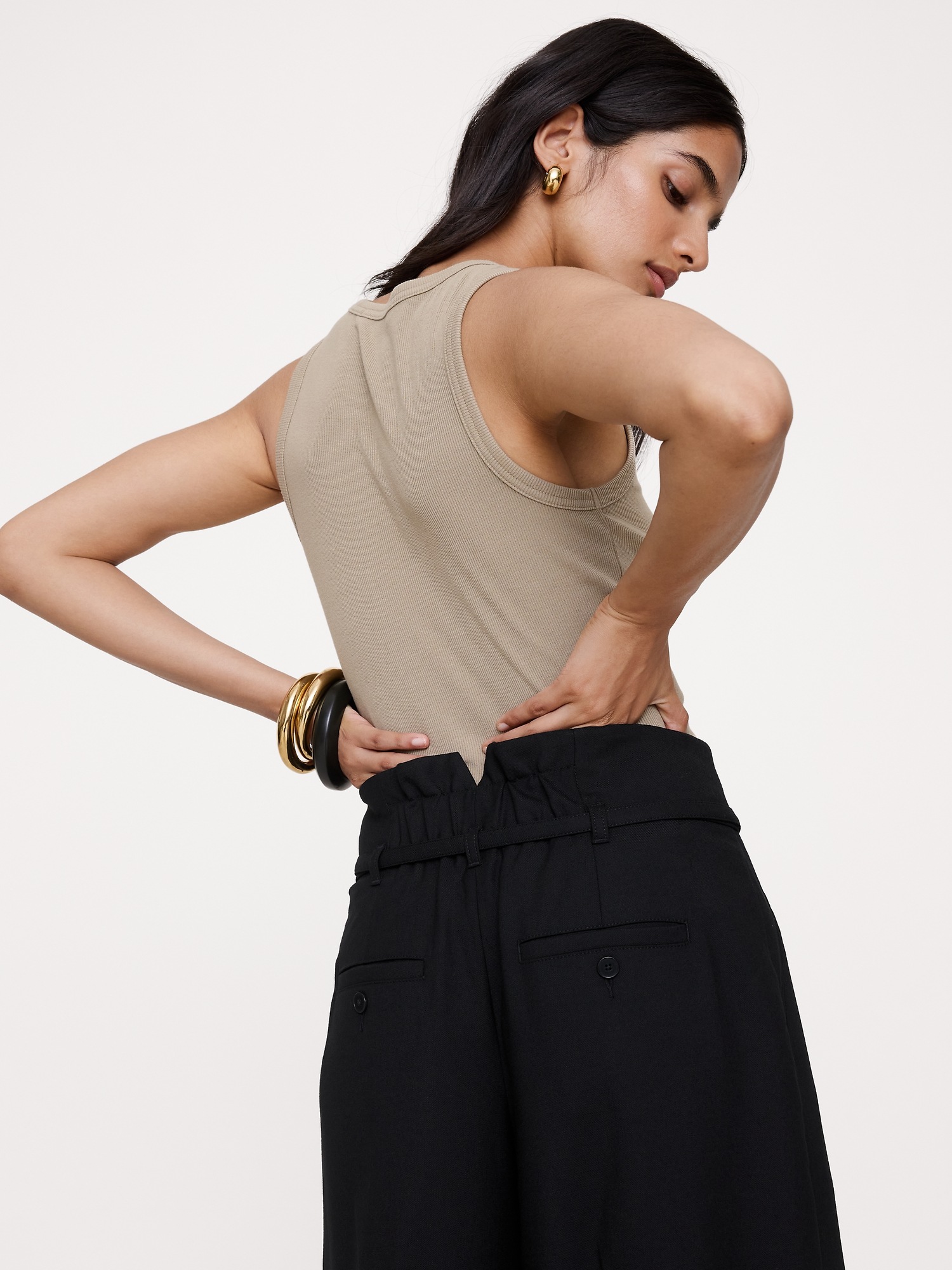Женские брюки Banana Republic High-Rise Wrap-Front Paperbag Pant, цвет: Чёрный — фото 5