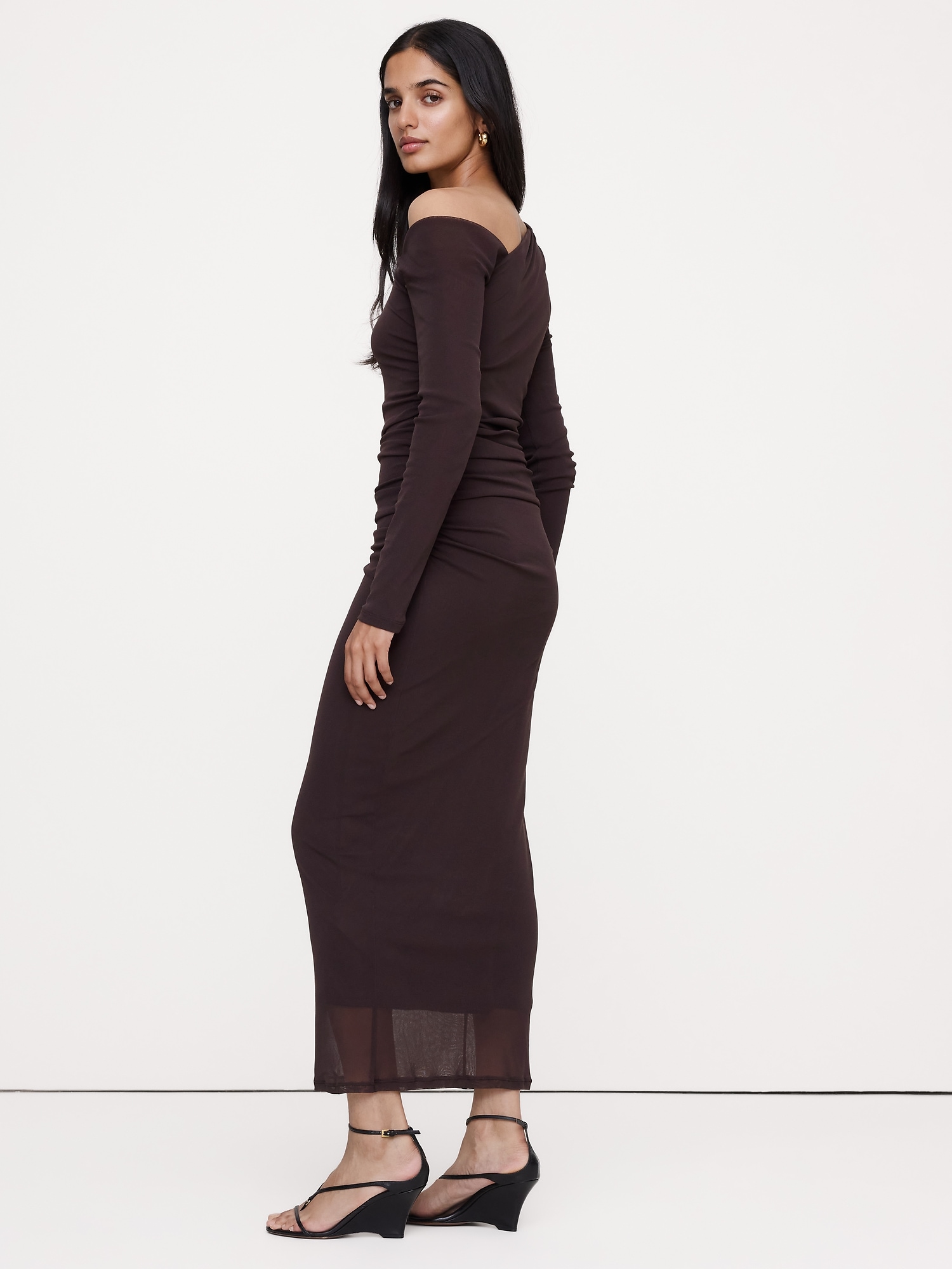 Mesh Asymmetric Ruched Maxi Dress - thumbnail 2