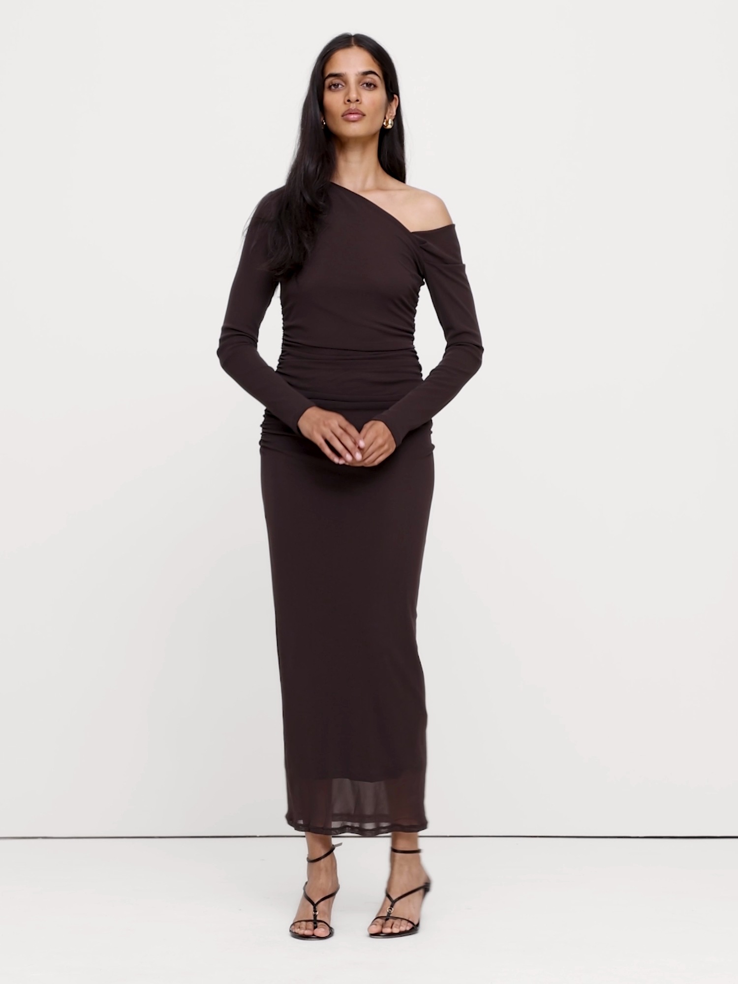 Mesh Asymmetric Ruched Maxi Dress - thumbnail 4