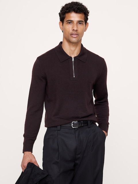 Merino Zip-Up Sweater Polo