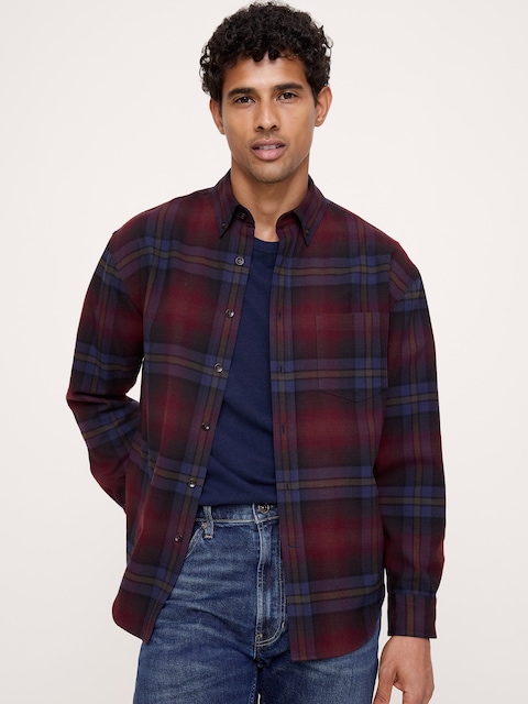 Relaxed-Fit Wool-Blend Plaid Overshirt