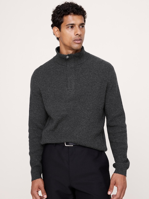 Italian Merino-Blend Quarter-Zip Moto Sweater