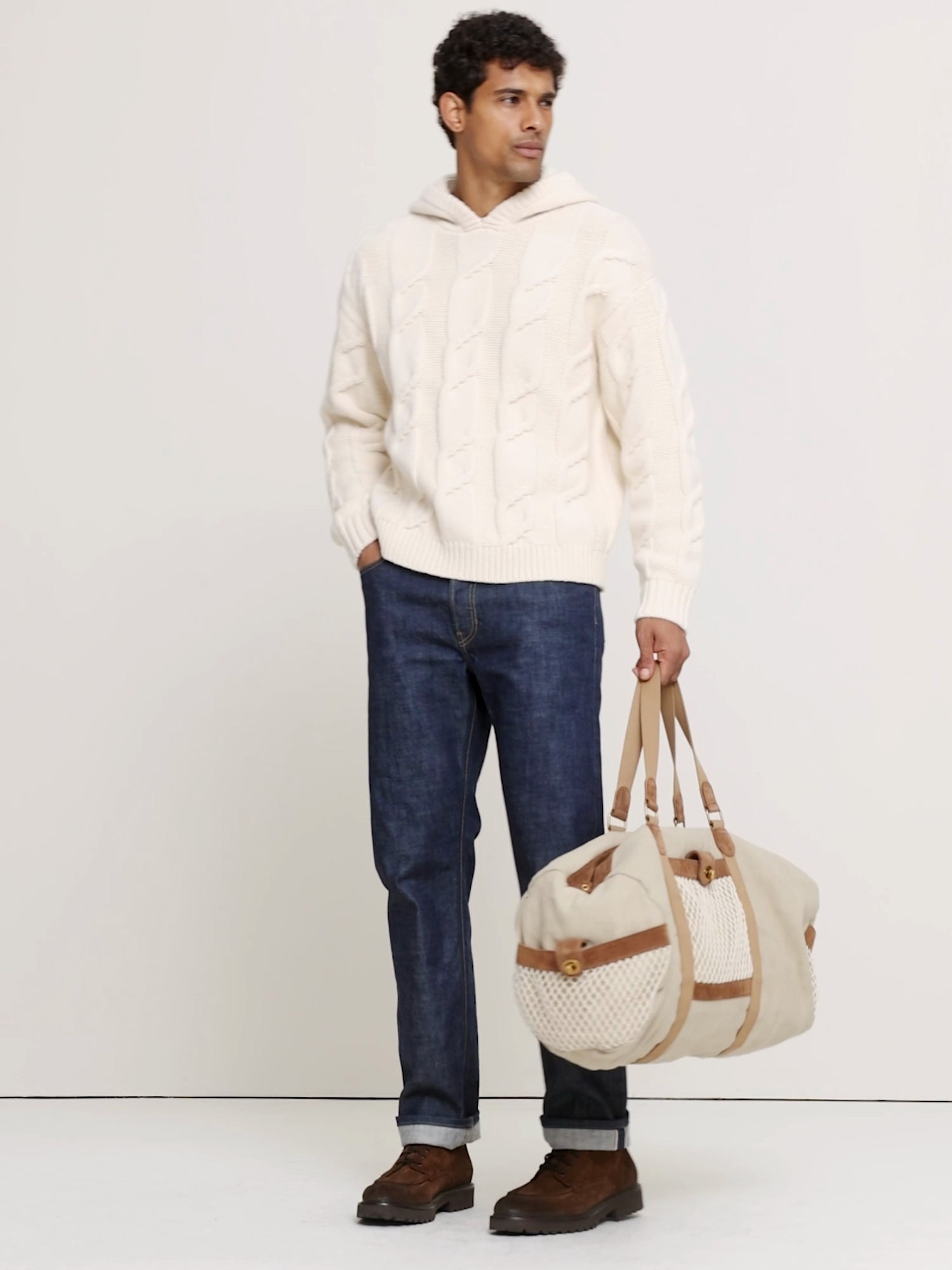 Мужское худи Banana Republic Wool-Blend Cable-Knit, цвет: Кремовый белый — фото 5