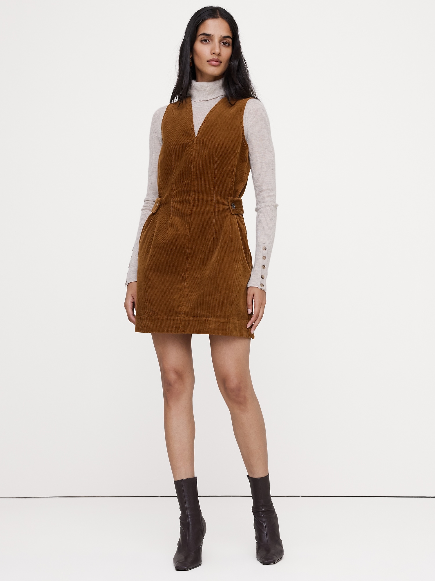 Corduroy Side-Button Mini Dress