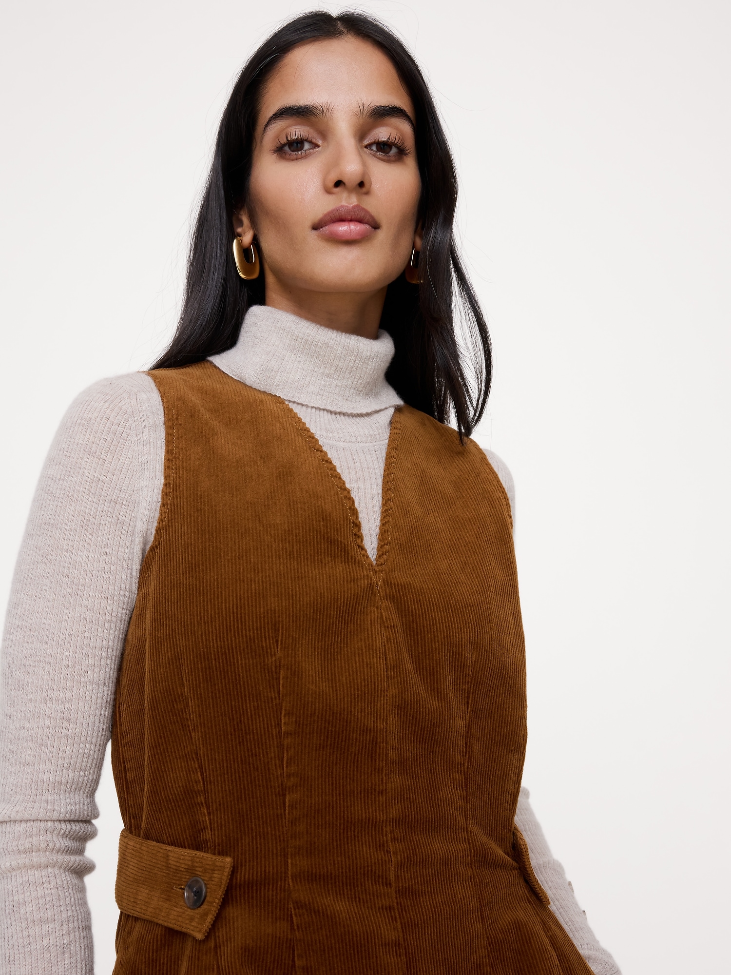 Corduroy Side-Button Mini Dress