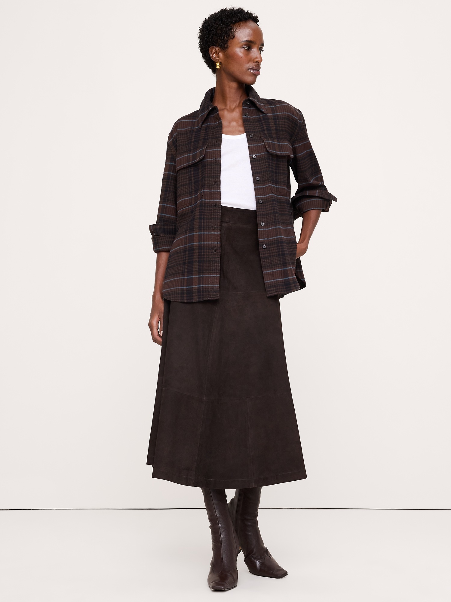Женская рубашка Banana Republic Flannel Utility, цвет: Коричневый клетчатый — фото 3