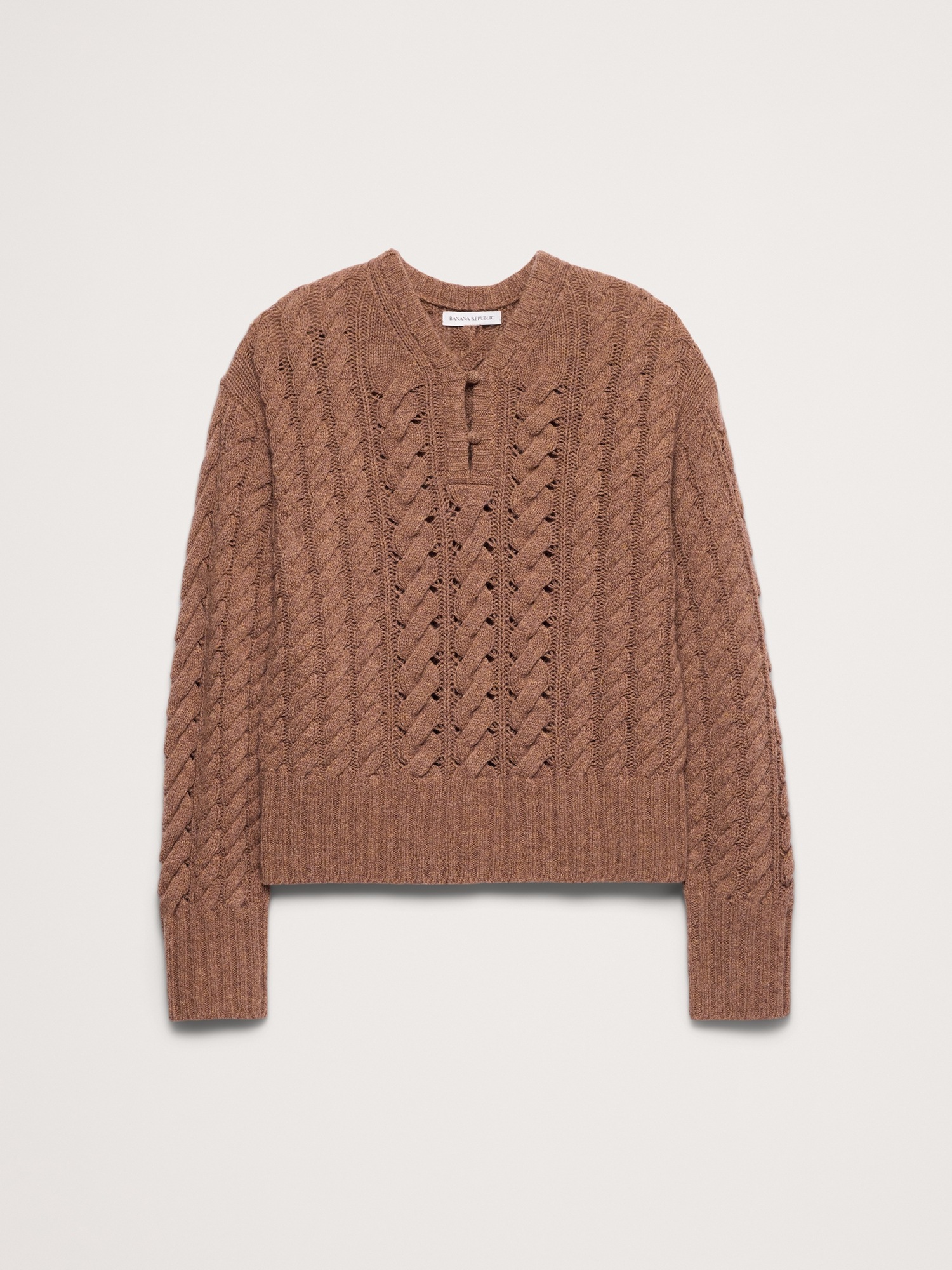 Женский свитер Banana Republic Merino-Yak Buttoned Cable-Knit, цвет: Верблюжий — фото 2