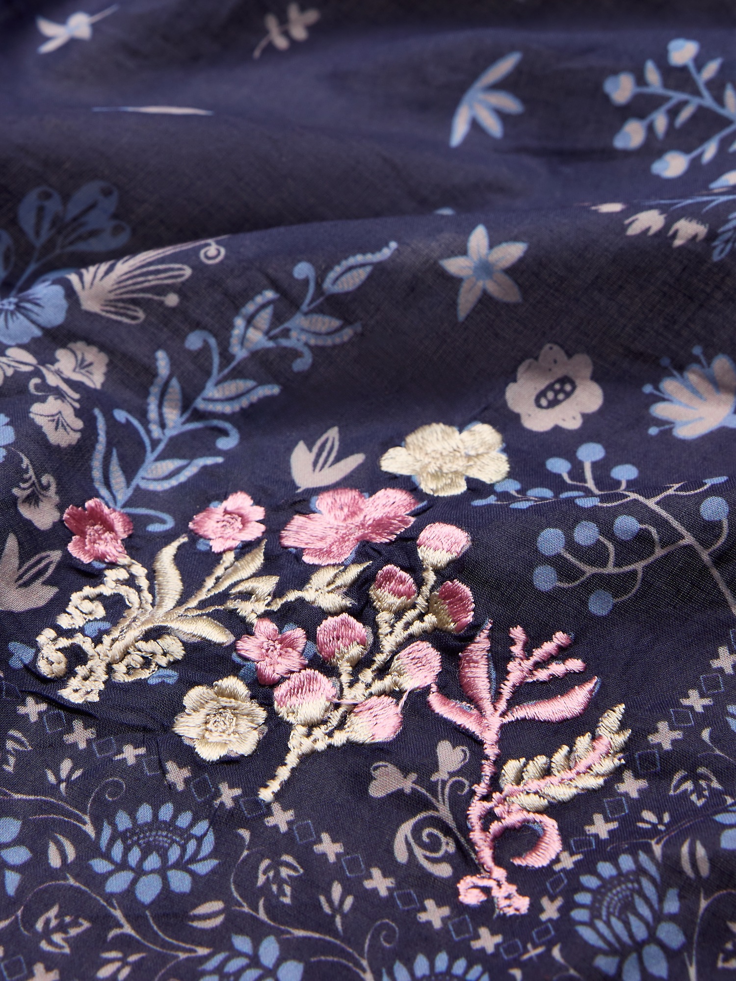 Женский шарф Vismaya Embroidered Cotton, цвет: Тёмно-синий — фото 2