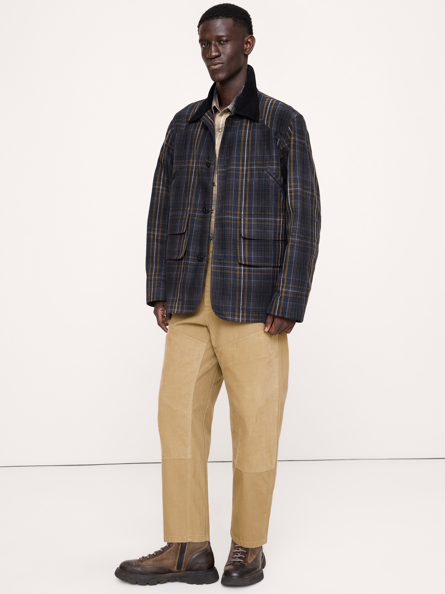 Cotton Canvas Barn Coat with Corduroy Collar