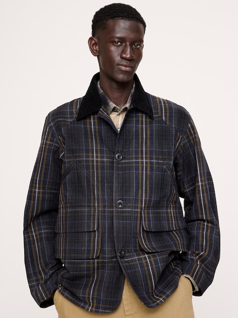 Cotton Canvas Barn Coat with Corduroy Collar