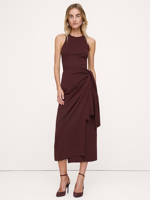 Knit Wrap Midi Dress